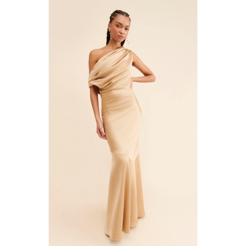 Significant Other Erika Gold Satin One Shoulder Gown